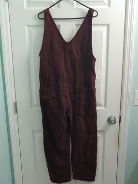 We The Free People High Roller Denim Jumpsuit Cherry Red NWT Women's Size S